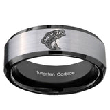 10mm Fishing Beveled Brushed Silver Black Tungsten Custom Mens Ring