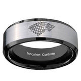 10mm Game Of Thrones House Stark Direwolf Beveled Brushed Silver Black Tungsten Custom Mens Ring