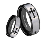 8mm Christian Cross Religious Beveled Brush Black 2 Tone Tungsten Wedding Engraving Ring