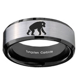 10mm Chimpanzee Beveled Brushed Silver Black Tungsten Custom Mens Ring