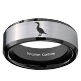 10mm Cormorant Beveled Brushed Silver Black Tungsten Custom Mens Ring