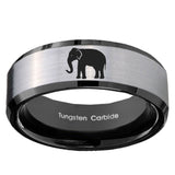 10mm Elephant Beveled Brushed Silver Black Tungsten Custom Mens Ring