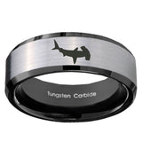 10mm Hammerhead Shark Beveled Brushed Silver Black Tungsten Custom Mens Ring