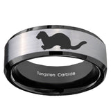 10mm Otter Beveled Brushed Silver Black Tungsten Custom Mens Ring