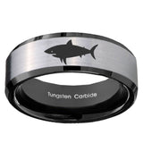 10mm Shark Beveled Brushed Silver Black Tungsten Custom Mens Ring