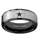 10mm Cowboys Star Beveled Brushed Silver Black Tungsten Custom Mens Ring