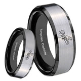 8mm LA Dogers MLB Baseball Beveled Edges Brush Black 2 Tone Tungsten Bands Ring