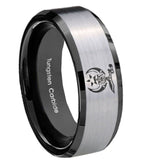 10mm Masonic Shriners Beveled Brushed Silver Black Tungsten Mens Ring Engraved