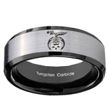 10mm Masonic Shriners Beveled Brushed Silver Black Tungsten Mens Ring Engraved