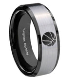 8mm Basketball Beveled Edges Brush Black 2 Tone Tungsten Wedding Band Ring