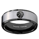 10mm Basketball Beveled Brushed Silver Black Tungsten Wedding Engraving Ring