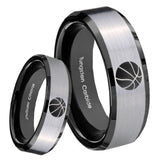 8mm Basketball Beveled Edges Brush Black 2 Tone Tungsten Wedding Band Ring