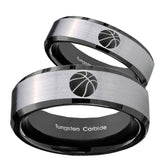 His Hers Basketball Beveled Brush Black 2 Tone Tungsten Men's Band Set