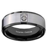 10mm Army Airborn Beveled Edges Brushed Silver Black Tungsten Mens Wedding Ring