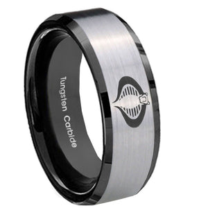 10mm Cobra Beveled Edges Brushed Silver Black Tungsten Personalized Ring