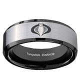 10mm Cobra Beveled Edges Brushed Silver Black Tungsten Personalized Ring