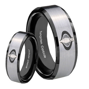 His Hers Cobra Beveled Edges Brush Black 2 Tone Tungsten Mens Band Set