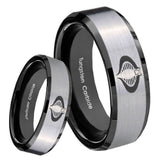 8mm Cobra Beveled Edges Brush Black 2 Tone Tungsten Carbide Wedding Band Mens