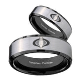 His Hers Cobra Beveled Edges Brush Black 2 Tone Tungsten Mens Band Set