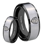 His Hers Zelda Hylian Shield Beveled Brush Black 2 Tone Tungsten Men Band Set