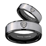 His Hers Zelda Hylian Shield Beveled Brush Black 2 Tone Tungsten Men Band Set