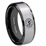 8mm Lost Dharma Beveled Edges Brush Black 2 Tone Tungsten Men's Band Ring