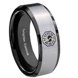 10mm Lost Dharma Beveled Edges Brushed Silver Black Tungsten Mens Bands Ring