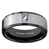 10mm Military Pow Beveled Edges Brushed Silver Black Tungsten Promise Ring