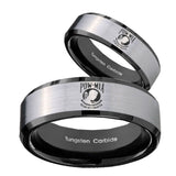 His Hers Military Pow Beveled Brush Black 2 Tone Tungsten Men's Band Set