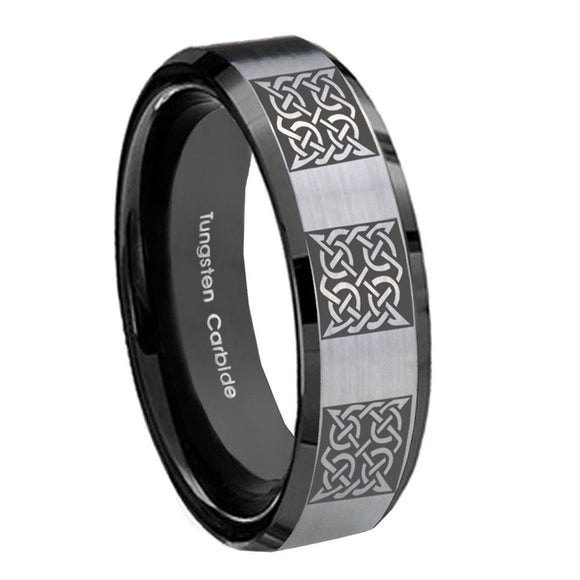 10mm Multiple Crosses Beveled Edges Brushed Silver Black Tungsten Promise Ring