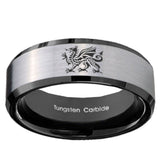 10mm Dragon Beveled Edges Brushed Silver Black Tungsten Carbide Men's Band Ring