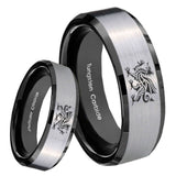 8mm Dragon Beveled Edges Brush Black 2 Tone Tungsten Wedding Engagement Ring