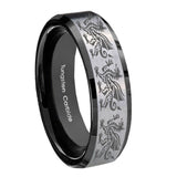 8mm Multiple Dragon Beveled Edges Brush Black 2 Tone Tungsten Anniversary Ring