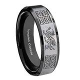 10mm Multiple Dragon Celtic Beveled Brushed Silver Black Tungsten Bands Ring