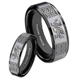 His Hers Multiple Dragon Celtic Beveled Brush Black 2 Tone Tungsten Mens Ring Set