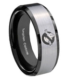 10mm Ghostbusters Beveled Edges Brushed Silver Black Tungsten Rings for Men