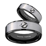 His Hers Ghostbusters Beveled Brush Black 2 Tone Tungsten Men's Ring Set