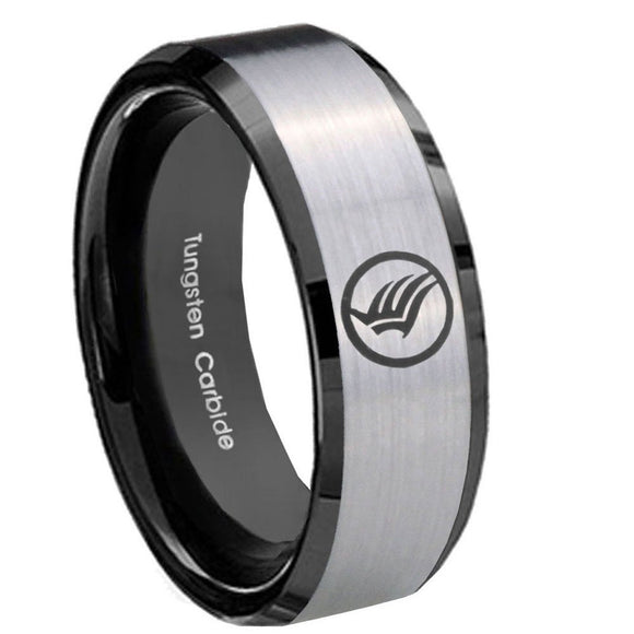 8MM Silver Black Bevel Edges Mass Effect Tungsten 2 Tone Laser Engraved Ring