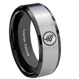 8MM Silver Black Bevel Edges Mass Effect Tungsten 2 Tone Laser Engraved Ring