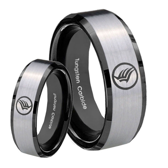 His Hers Silver Black Mass Effect 2 Tone Tungsten Carbide Wedding Rings Set