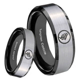 8MM Silver Black Bevel Edges Mass Effect Tungsten 2 Tone Laser Engraved Ring