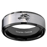 10mm Wolf Beveled Edges Brushed Silver Black Tungsten Mens Engagement Band