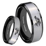 8mm Wolf Beveled Edges Brush Black 2 Tone Tungsten Carbide Men's Bands Ring