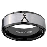 10mm Stargate Beveled Edges Brushed Silver Black Tungsten Engagement Ring