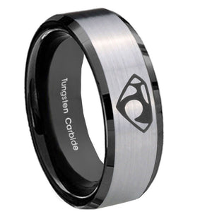 10mm House of Van Beveled Edges Brushed Silver Black Tungsten Wedding Band Mens