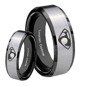 His Hers House of Van Beveled Brush Black 2 Tone Tungsten Mens Promise Ring Set