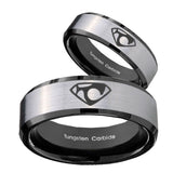 His Hers House of Van Beveled Brush Black 2 Tone Tungsten Mens Promise Ring Set