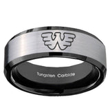 10mm Waylon Jennings Beveled Edges Brushed Silver Black Tungsten Engraved Ring