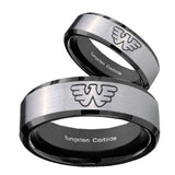 His Hers Waylon Jennings Beveled Brush Black 2 Tone Tungsten Custom Mens Ring Set