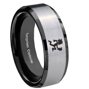 8mm Hatchet Man Beveled Edges Brush Black 2 Tone Tungsten Mens Engagement Band